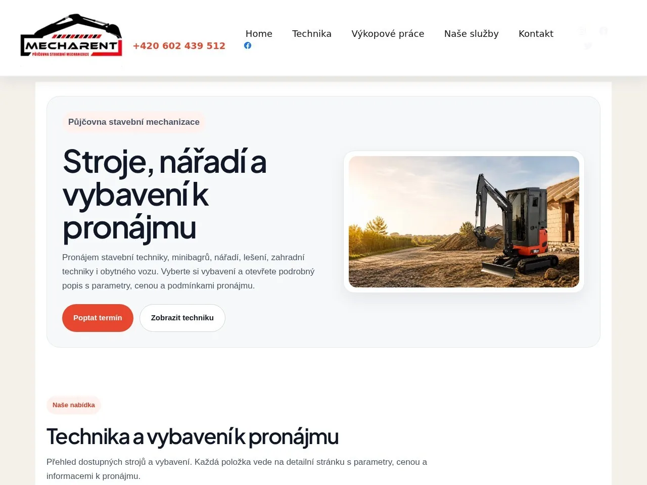 Screenshot firemního webu MechaRent
